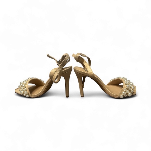 Romy Tan Sandals with Pearl Accents - Picture 2 of 2